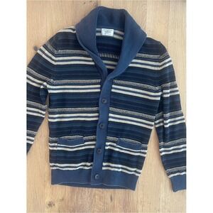 Blacksmith & Co Mango Man Mens Shawl Collar Striped Cardigan Sweater Navy Blue